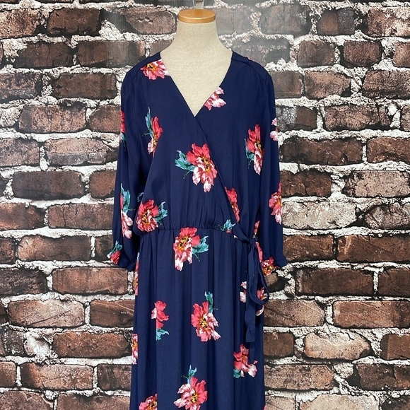 Joules Dress Women's 16 Plus Blue Floral Long Sleeve Maxi V-Neck NWT - Picture 7 of 17